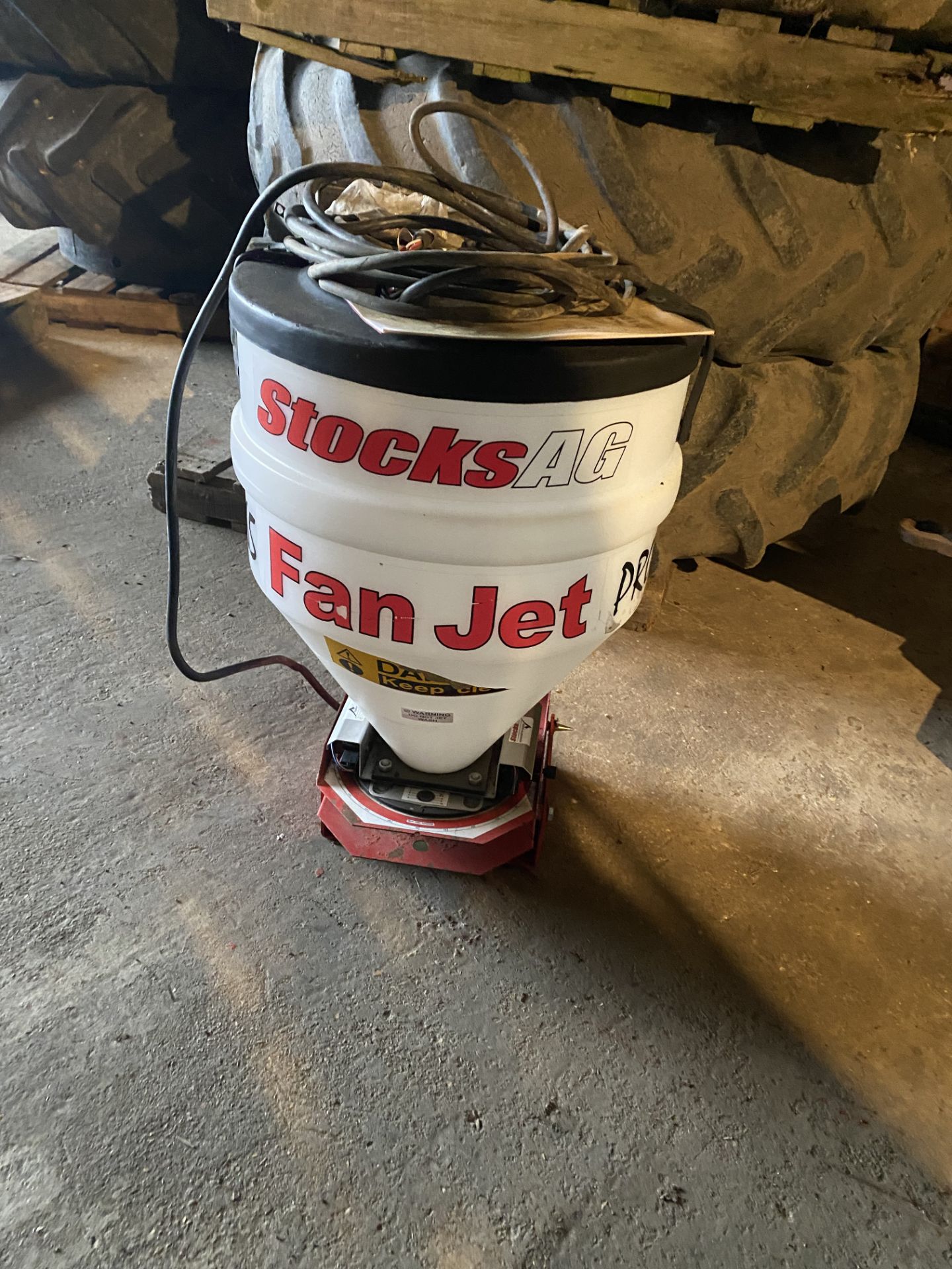StocksAG Fan Jet Pro 65 slug pellet applicator, manual & control box in office