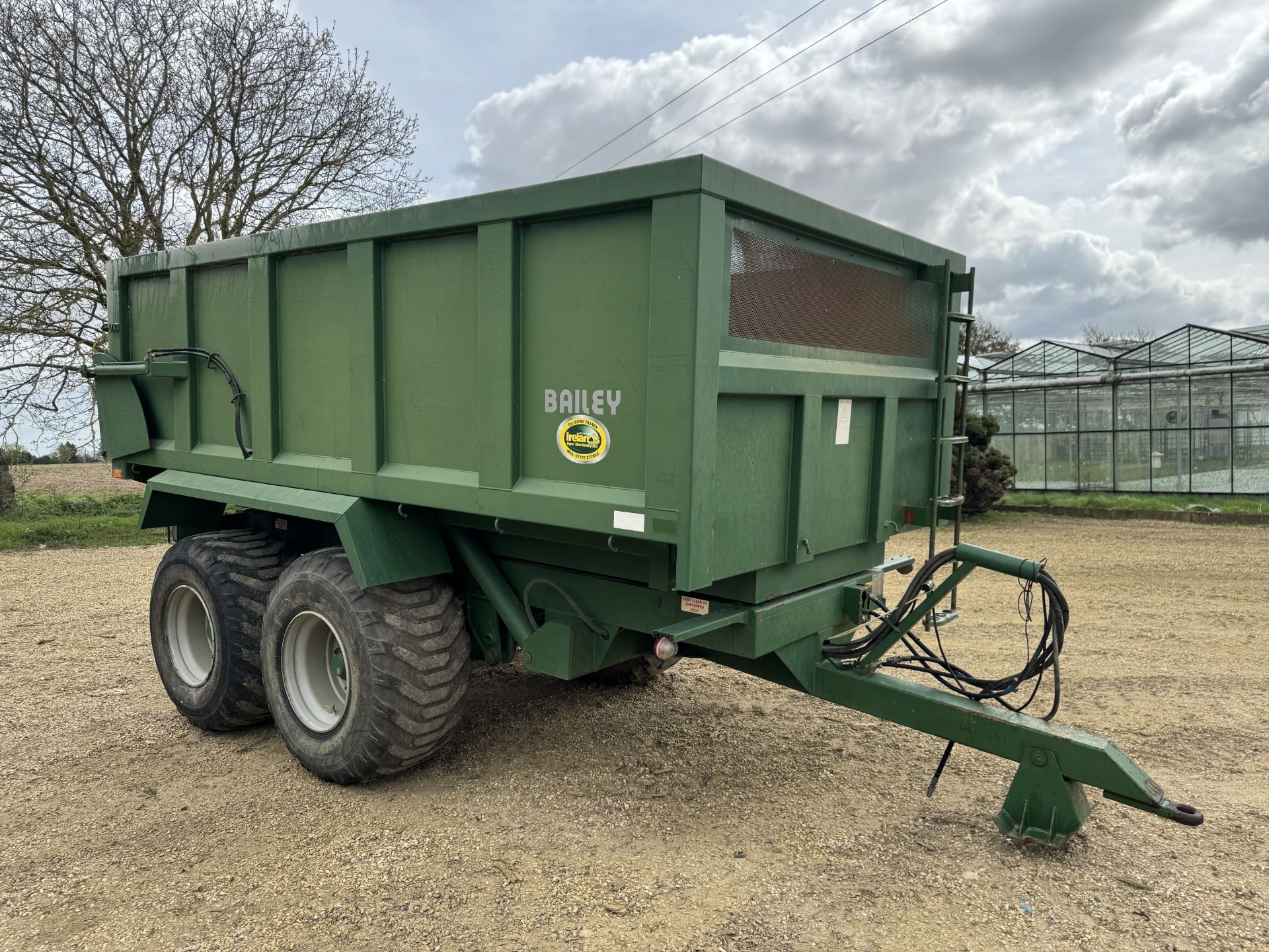 (08) Bailey 10T high tip trailer, monocoque body, sprung axles, flotation tyres, hydraulic rear