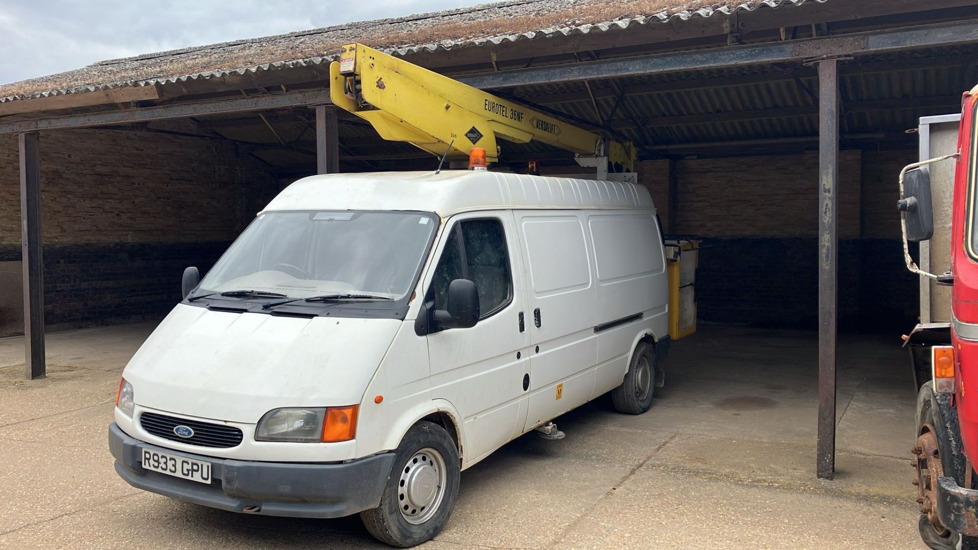 (97) Ford Transit van Reg R933 GPU, No MOT, with Eurotel 36NF Versalift cherry picker, log book &