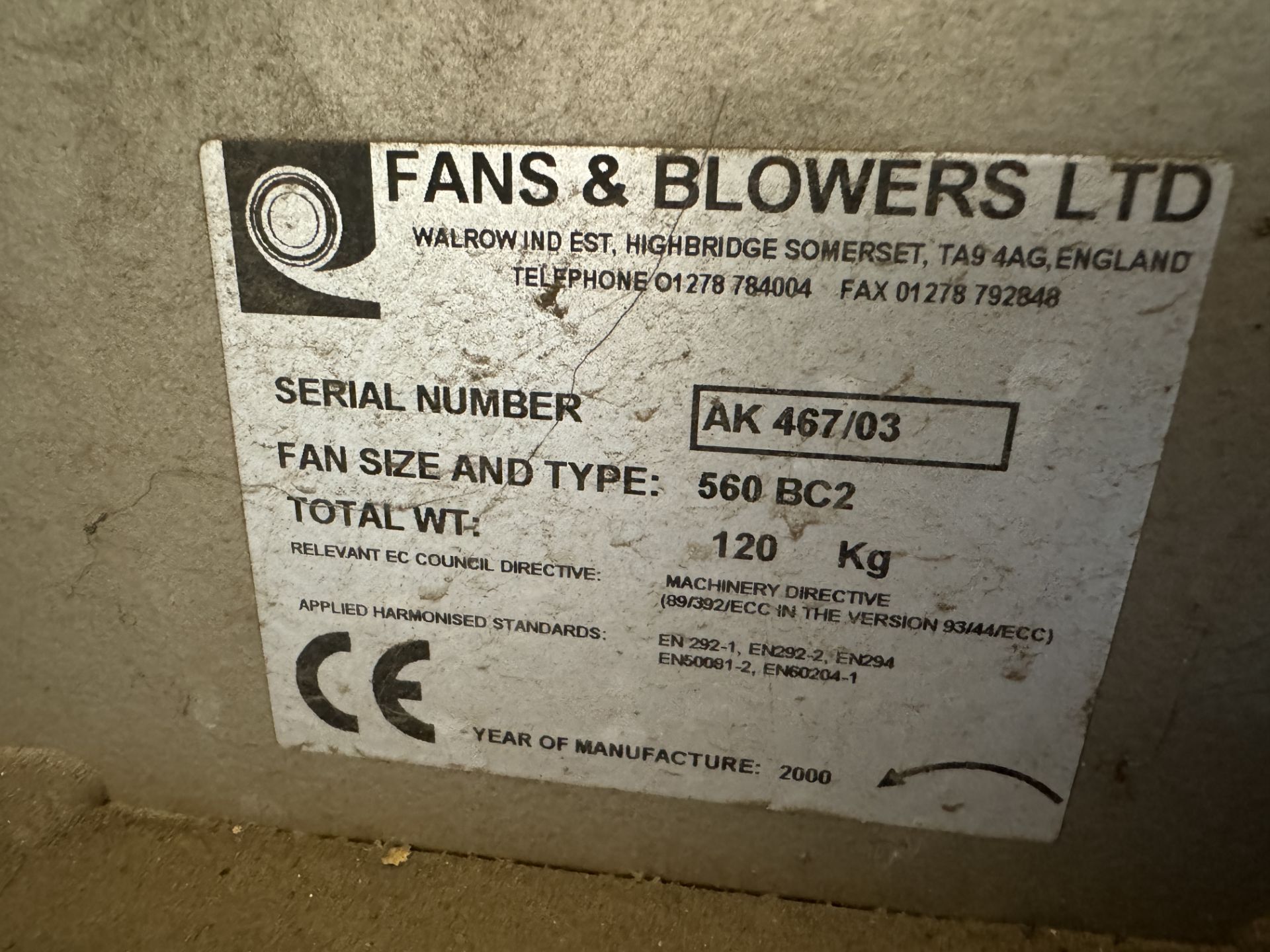 Fans & Blowers Ltd centrifugal vent fan, 3 phase serial No AK-467/03 - Image 2 of 2