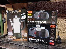 CORDLESS COFFEE PERCOLATOR & AN ELECTRIC KNIFE GRINDER