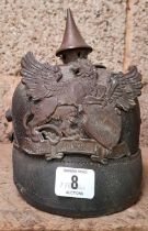 GERMAN WWI PRUSSIAN M1915 PICKLHAUBE HELMET WITH BRASS PLATE FOR RESTORATION