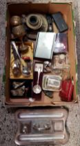 CARTON WITH MISC METAL ITEMS INCL; PART DESK SET,