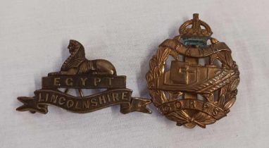 A TANK CORPS CAP BADGE & ANOTHER