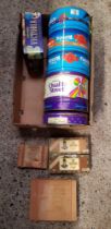 CARTON WITH VINTAGE CHOCOLATE TINS & WOODEN CIGAR BOXES