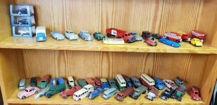 2 SHELVES OF PLAY WORN VINTAGE TOYS BY DINKY,