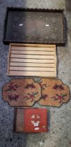 LARGE WOODEN CARVED TRAY PLUS 2 PLACE MATS,