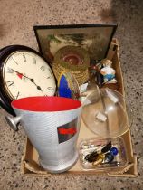 CARTON WITH A BASS ADVERTISING WALL CLOCK, PICTURES, METAL CHAMPAGNE BUCKET & OTHER BRIC-A-BRAC