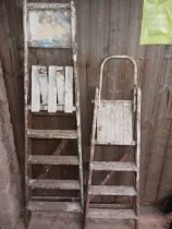 2 WOODEN STEPS, 1 WITH TRAY FOR DECORATIVE USE ONLY