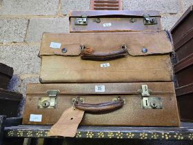3 LEATHER SUITCASES, 1 WITH CANVAS COVER