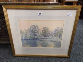 GILT F/G ORIGINAL WATERCOLOUR PAINTING OF THE OLD BOAT HOUSE SHOBROOKE BY JAMES W CHARLWOOD