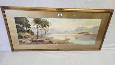ROLAND STEAD; WATERCOLOUR, AN EXTENSIVE VIEW OF A HIGHLAND LOCH, SIGNED, IN GOOD ANTIQUE GILT