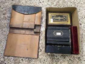 CARTON WITH OLD BOXES & A VINTAGE TRAVELLING WRITING CASE