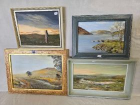 BILL RANSOM; GROUP OF 4 OIL PAINTINGS, INCLUDING 3 DARTMOOR VIEWS, SIGNED WITH INITIALS, WITH LABELS