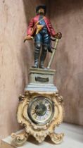 FIGURAL MANTLE PIECE CLOCK, APPROX 12'' HIGH IN RESIN, MARKED ITALY