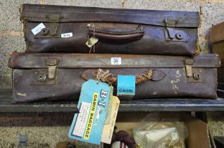 2 VINTAGE LEATHER SUITCASES A/F