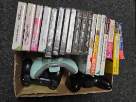 CARTON OF VARIOUS VIDEO GAMES PS I, PS II, ETC WITH REMOTE CONTROLLERS