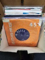 SMALL CARTON OF 45 RECORDS INCL; GO NOW, I'M GONNA BE STRONG, UNCHAINED MELODY & OTHERS