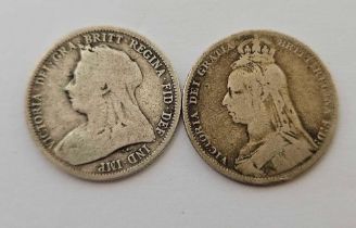 TWO VICTORIAN SHILLINGS 1890/93