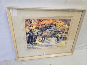 WATERCOLOUR OF WOODLAND SCENE ENTITLED ''AUTUMN GLADE, SHERWOOD FOREST'' BY MARTIN GARVEY, SIGNED