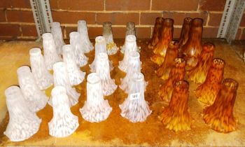 QTY OF TULIP SHADES, 10 WHITE, 8 MISC COLOURS & 12 RUST COLOURED