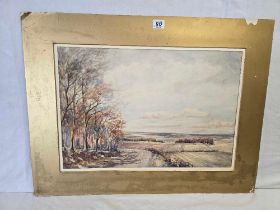 EXTENSIVE WATERCOLOUR LANDSCAPE, INDISTINCTLY SIGNED & DATED 1923, FURTHER DETAILS TO REVERSE,