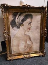 GILT FRAMED OIL PAINTING OF A BUST LENGTH PORTRAIT OF YOUNG WOMAN