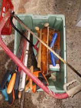 CARTON WITH QTY OF MISC HAND TOOLS, SAWS & CHISELS ETC
