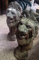PAIR OF LARGE RECONSTITUTED STONE LION GARDEN ORNAMENTS
