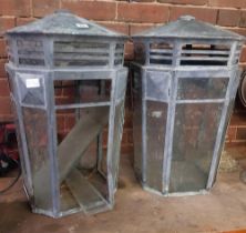 2 LARGE COPPER & GLASS GARDEN LAMP SHADES