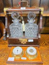 MODERN 2 BOTTLE TANTALUS MADE BY THE TIMES & A SMALL MODERN BAROMETER / CLOCK SET