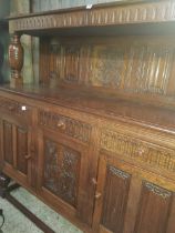 OAK COLONIAL STYLE CARVED FRONT DRESSER,