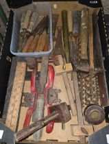 CARTON OF VINTAGE TOOLS, HAMMERS, CHISELS,