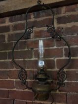 VINTAGE WROUGHT IRON HANGING OIL LAMP A/F