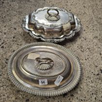 2 ORNATE METAL ENTREE DISHES