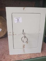 SMALL METAL CUPBOARD SAFE 9" TALL X 7" WIDE (KEY IN OFFICE)