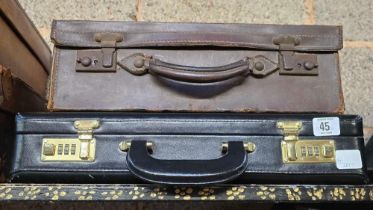 SMALL VINTAGE LEATHER SUITCASE & A BLACK BRIEFCASE