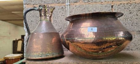 EASTERN STYLE COPPER JUG & A COPPER SPITTOON