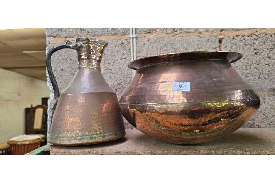 EASTERN STYLE COPPER JUG & A COPPER SPITTOON