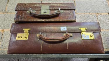 SMALL VINTAGE CROCODILE SKIN CASE & A LARGER LEATHER VANITY CASE