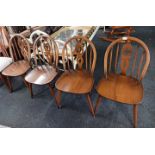 ERCOL FLEUR DE LYS SPINDLE BACK DINING CHAIRS (4)