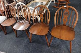 ERCOL FLEUR DE LYS SPINDLE BACK DINING CHAIRS (4)