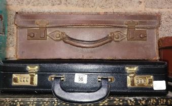 SMALL VINTAGE LEATHER SUITCASE & A BLACK BRIEFCASE