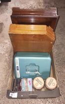 CARTON WITH 2 EMPTY CUTLERY BOXES, METAL CASH BOX,