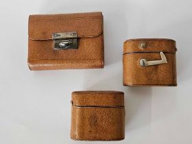 SILVER MOUNTED LEATHER WALLET & 2 OLD PIECES