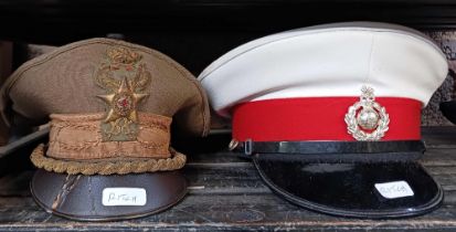 5 MILITARY PIECES OF HEAD DRESS INCL; ROYAL MARINES,