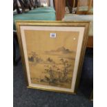PAIR OF GILT F/G ORIENTAL PICTURES ON CLOTH