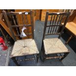 2 SPINDLE BACK RAFFIA SEATED DINING CHAIRS