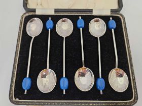 BOXED SET OF 6 SILVER BEAN TOP SPOONS