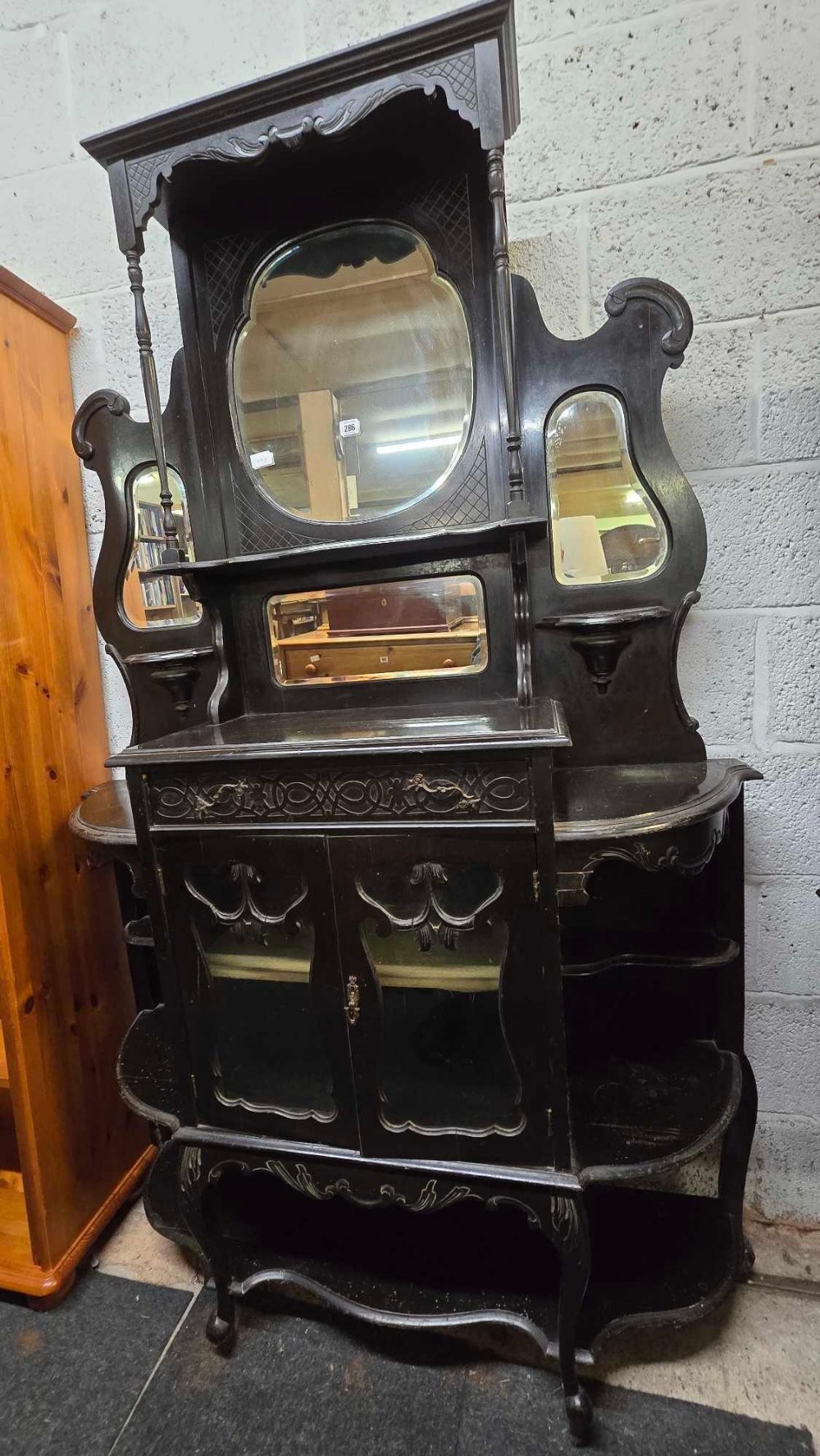 EDWARDIAN EBONISED MIRROR BACK CHIFFONIERE